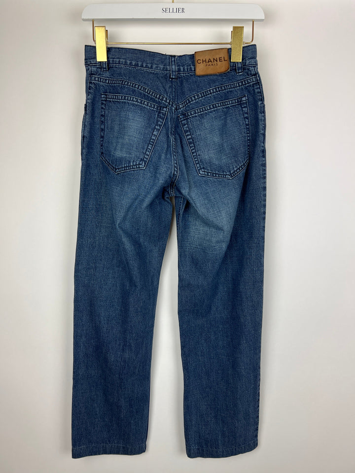Top Quality Chanel Vintage 01/A Washed Blue Denim 3 Zip Jeans Size FR 38 (UK 10)