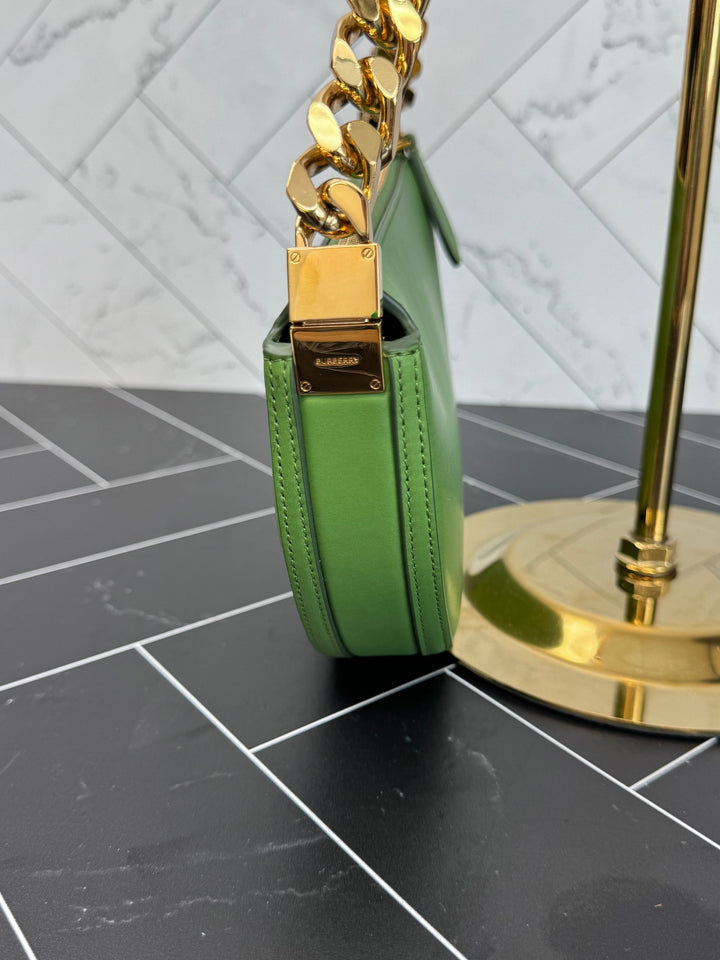 Burberry Green Olympia Zip Leather Chain Shoulder Bag