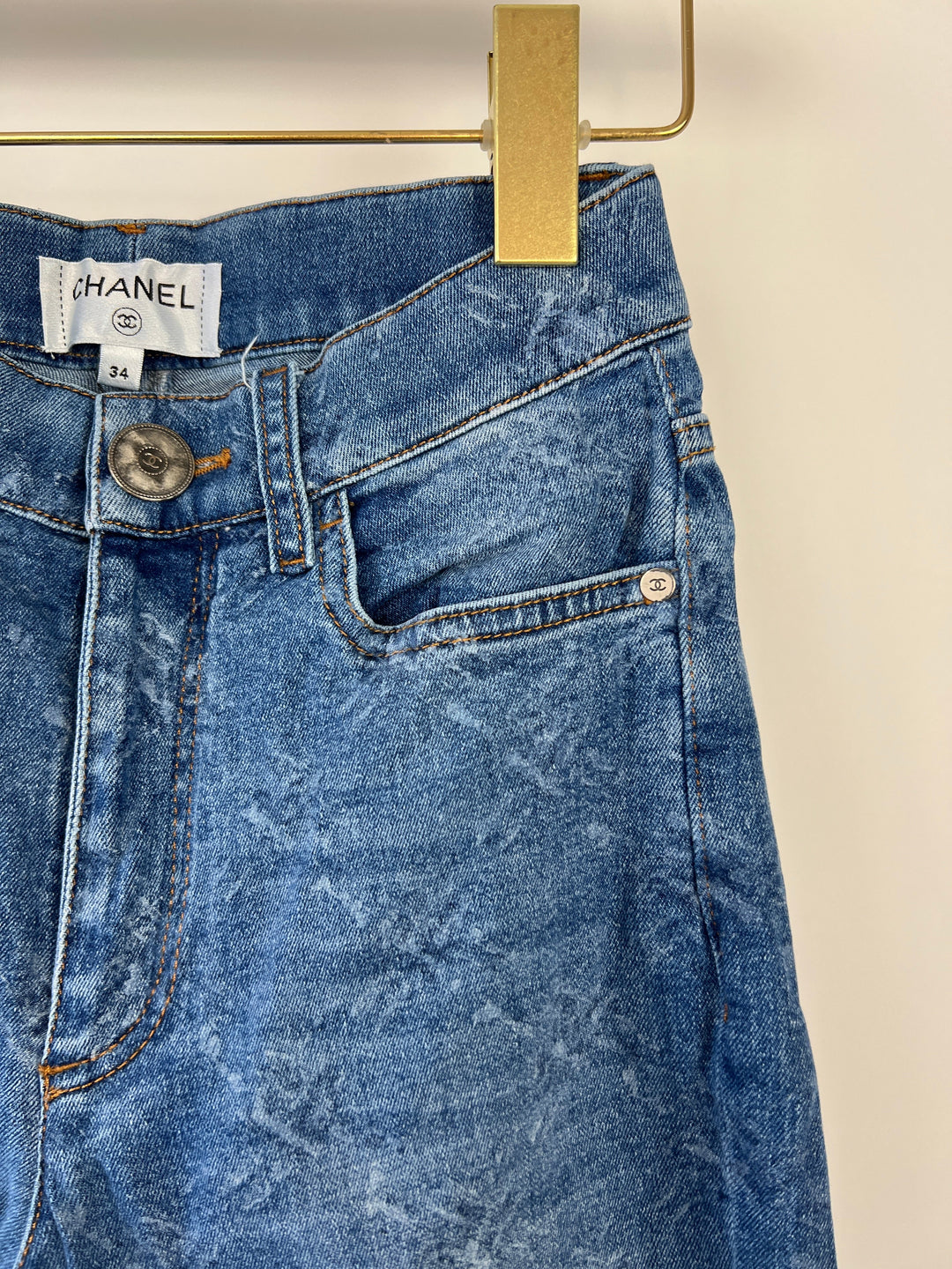 Top Quality Chanel Blue Diamond Print Skinny Jeans Size FR 34 (UK 6)