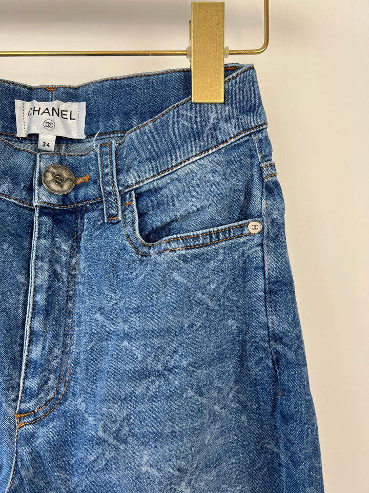 Top Quality Chanel Blue Diamond Print Skinny Jeans Size FR 34 (UK 6)