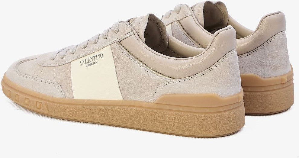 UPVILLAGE BEIGE LEATHER LOW TOP TRAINER