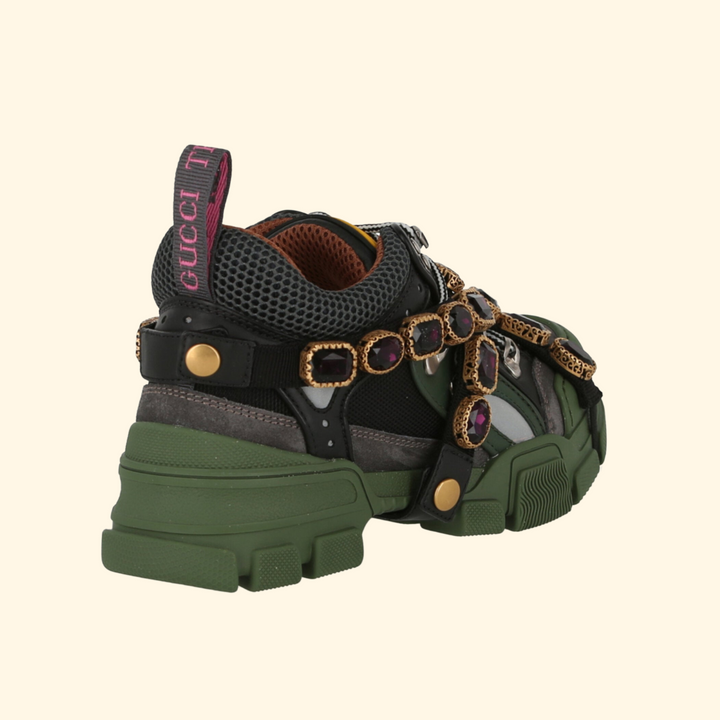 Gucci Flashtrek Chunky Leather Sneakers, Green, Brand New