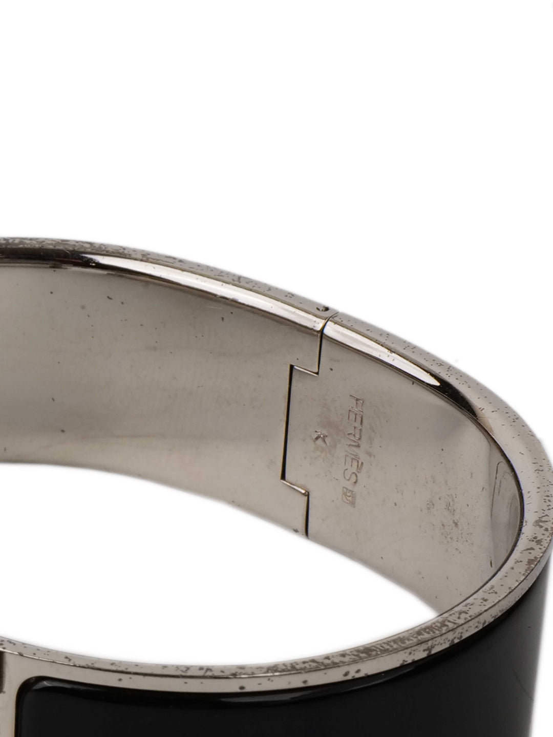 Hermes Black and Silver Clic Clac H Bracelet.
