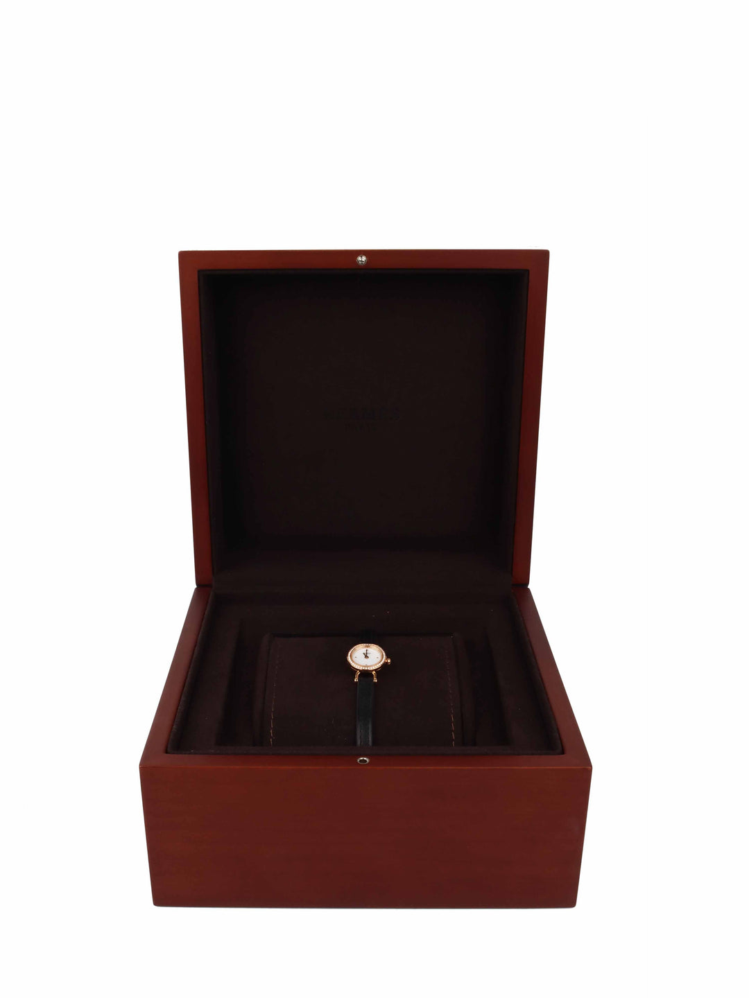 Hermes Faubourg Watch Mini Model 15mm Rose Gold with Diamonds Black