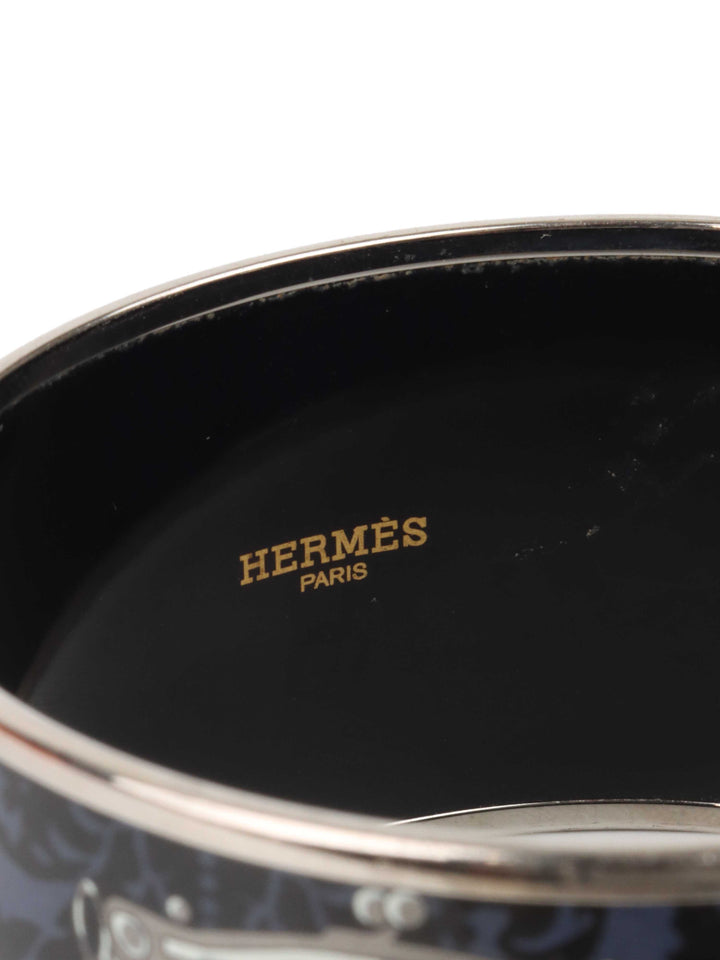 Hermes Blue & Grey Enamel Cachemire De Tamara Wide Bangle Bracelet.