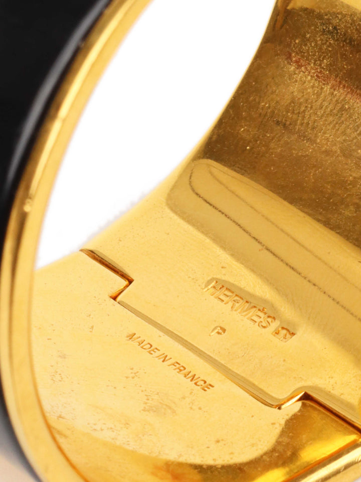 Hermes Extra Wide Clic Clac H Bracelet Black Gold GM.