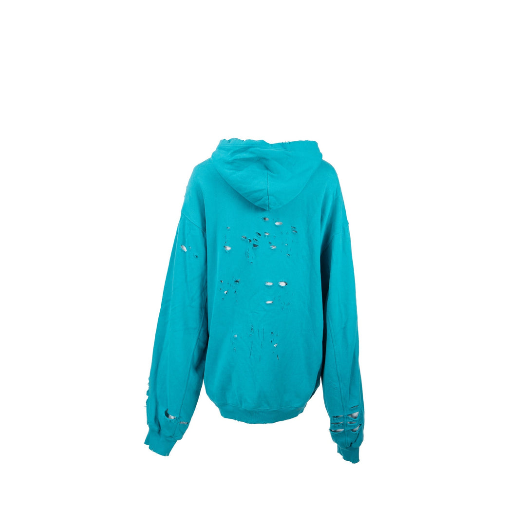 Top Quality Balenciaga size XS ripped oversized logo hoodie blue