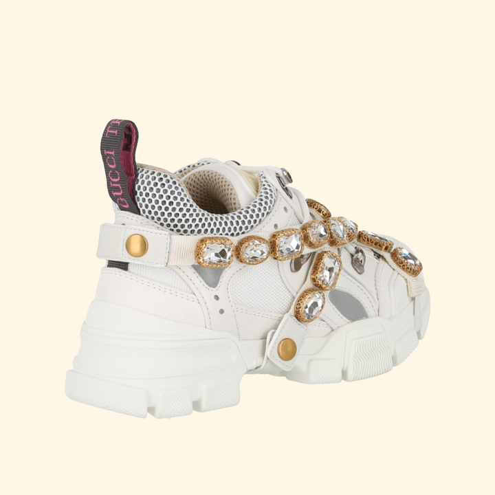 Gucci Flashtrek Chunky Leather Sneakers, White, Brand New