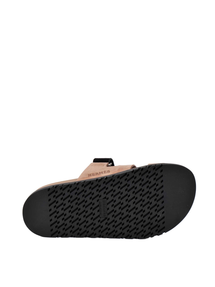 Hermes Chypre Sandals in Suede Rose Perle Noir 37.5.
