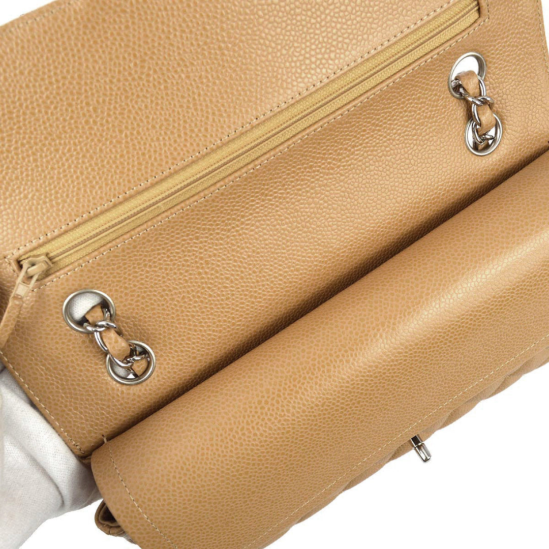 Top Quality Chanel 2004-2005 Classic Double Flap Medium Beige Caviar