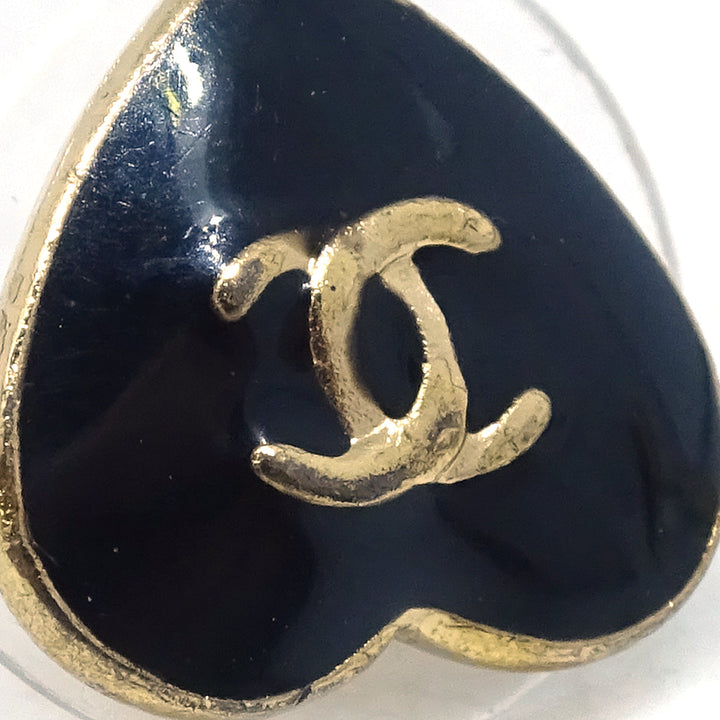 Top Quality Chanel Heart Piercing Earrings Gold Black 04A