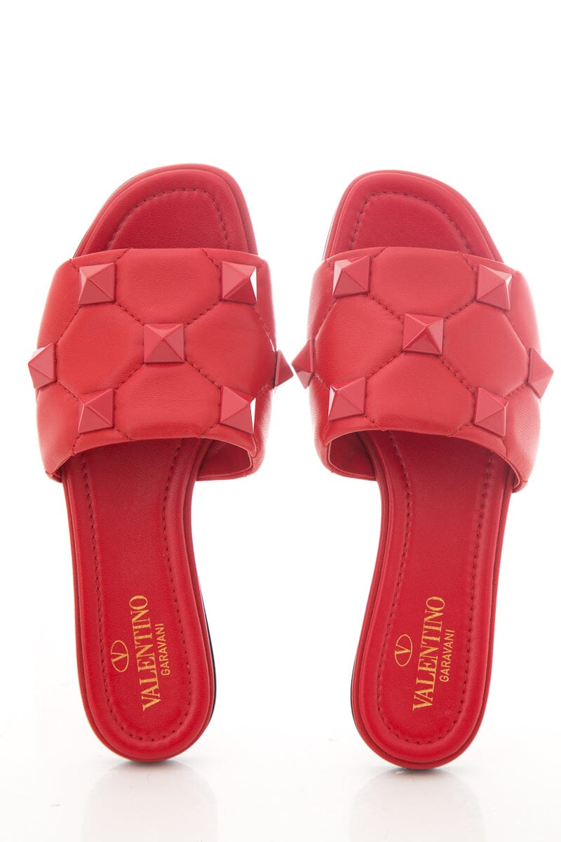 Valentino Red Leather Rockstud Slides SZ 35