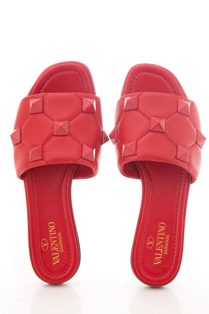 Valentino Red Leather Rockstud Slides SZ 35
