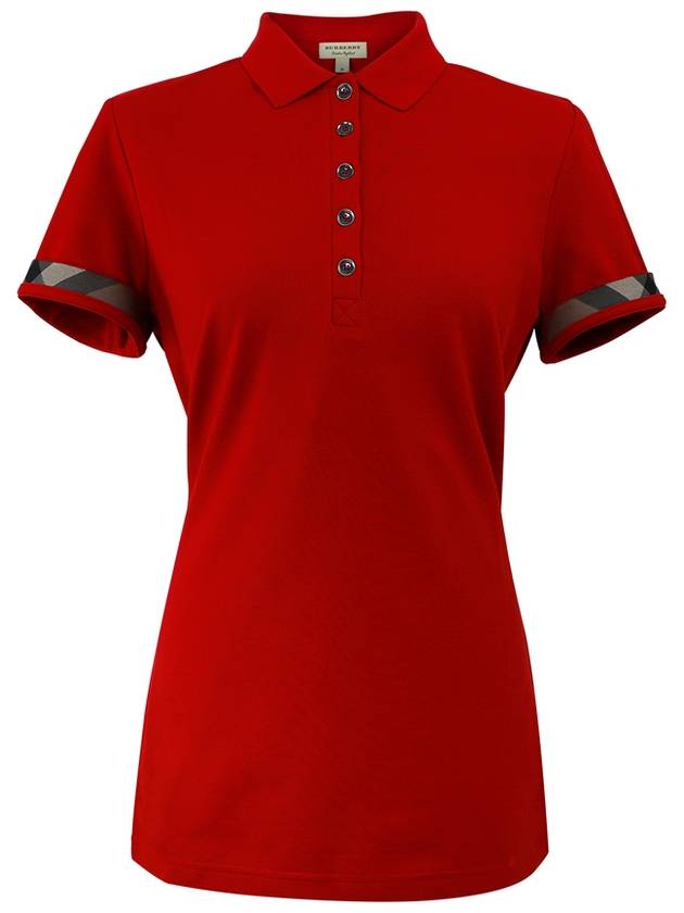 Burberry WoMen's Check Sleeve Short Sleeve Polo Shirt Red