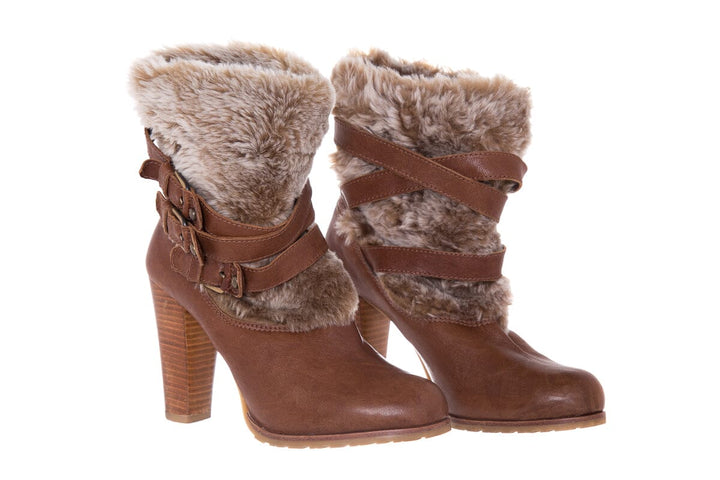 Stuart Weitzman Leather Camel & Faux Fur Boots SZ 6