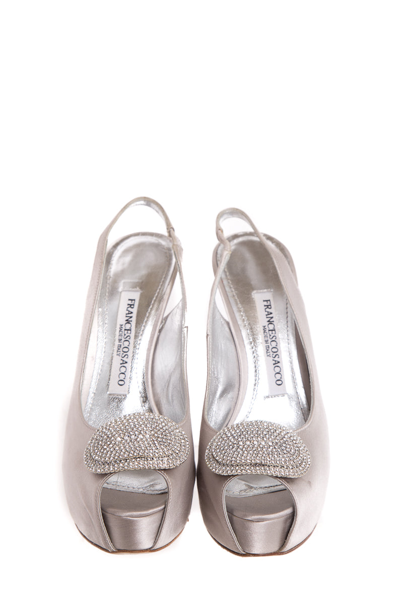 Francesco Russo Silver Platform Slingbacks SZ 39