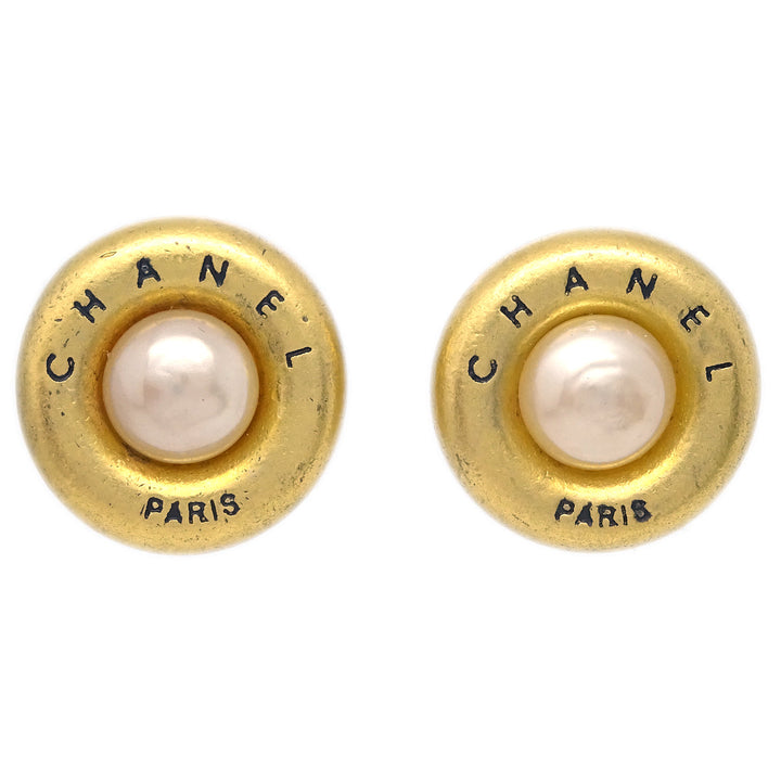 Top Quality Chanel Button Earrings Gold Clip-On 93A
