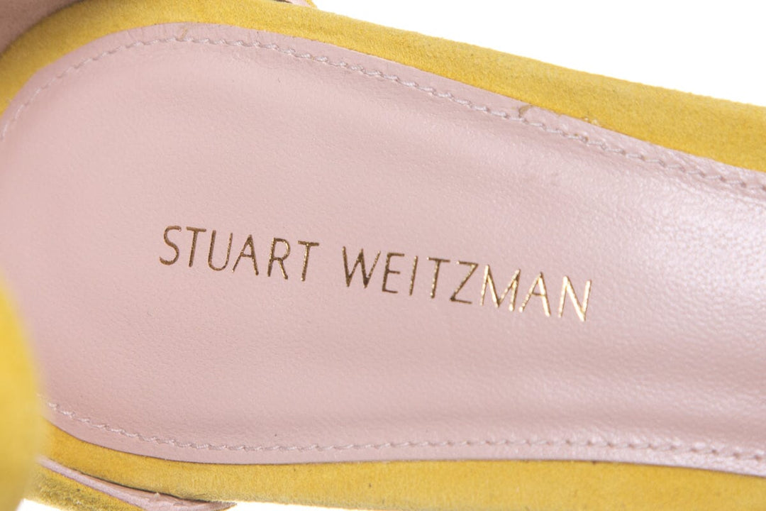 Stuart Weitzman Yellow Square Toe Suede Heels SZ 6