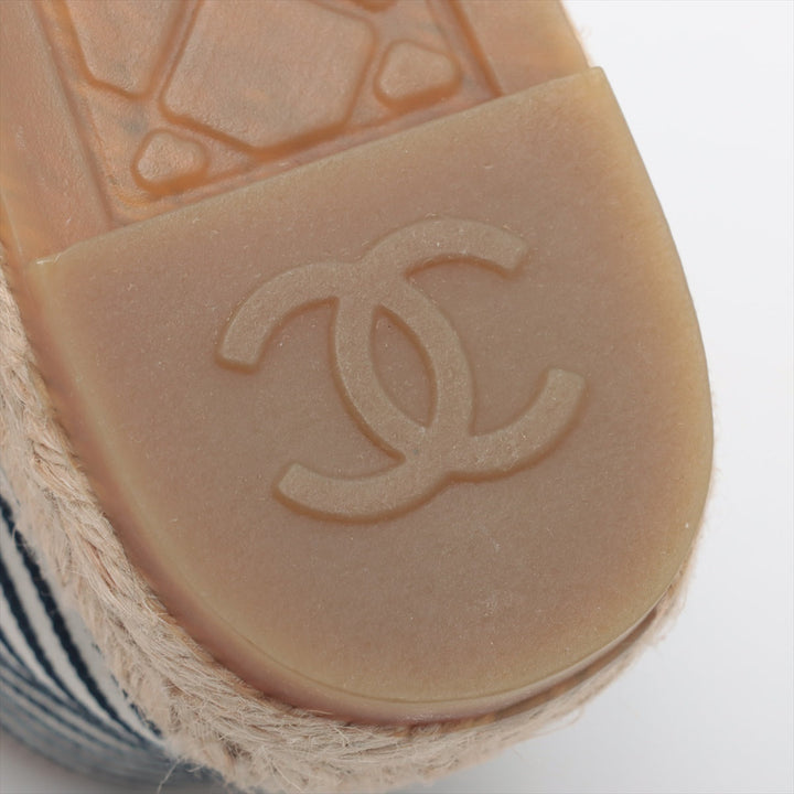 Top Quality Chanel Coco Leather X Fabric Espadrille 35  Navy X White G29762 Stripe  Bag