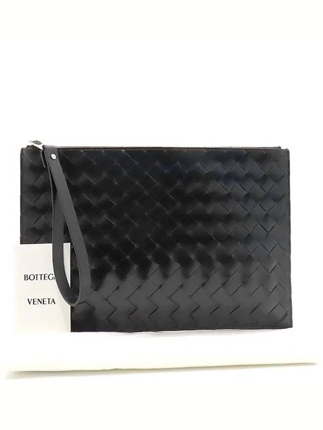 Bottega veneta 592648 Black Color Intrecciato Pouch Clutch Wrist Strap