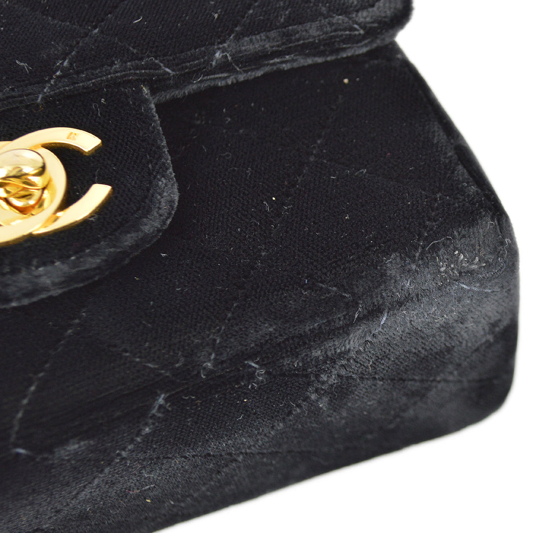 Top Quality Chanel 1994-1996 Black Velvet Classic Flap Micro Handbag