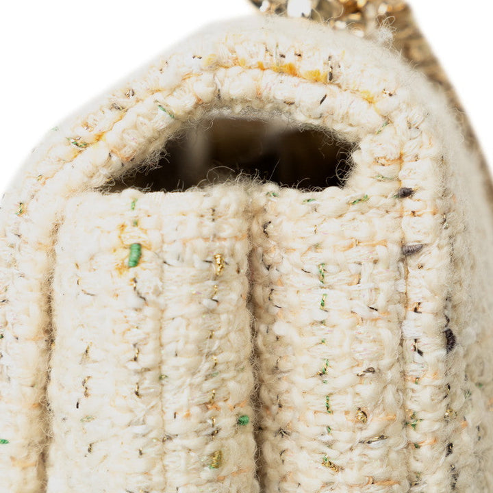 Top Quality Chanel Coco Top Handle Chain Shoulder Bag White Multicolor Tweed Bamboo