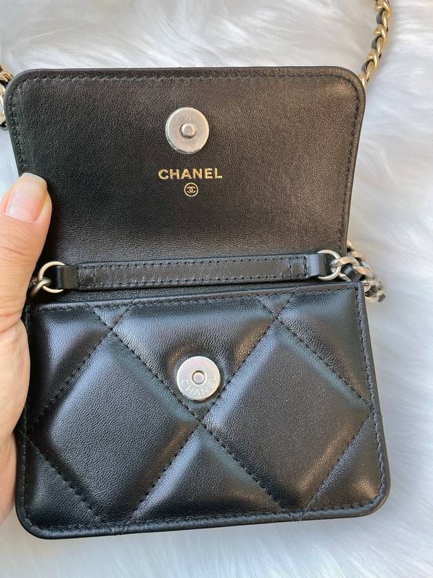 Silver Hardware 19 Chain Lambskin Card Wallet Black Chanel