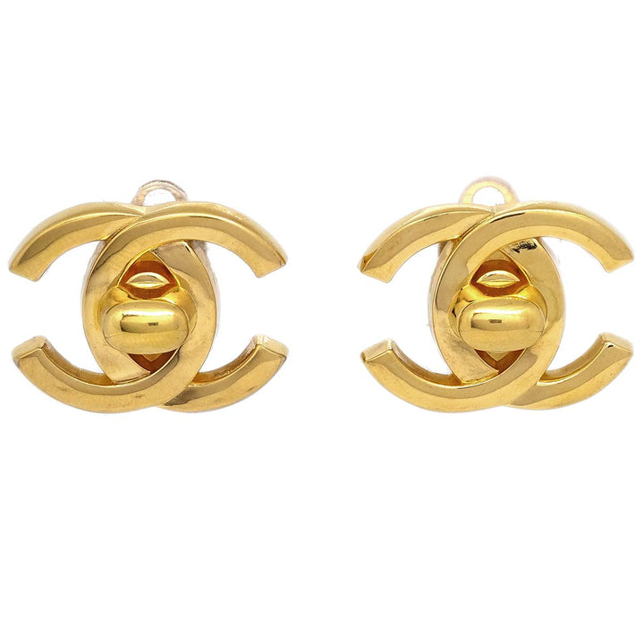 Top Quality Chanel 1995 CC Turnlock Earrings Clip-On Gold Large