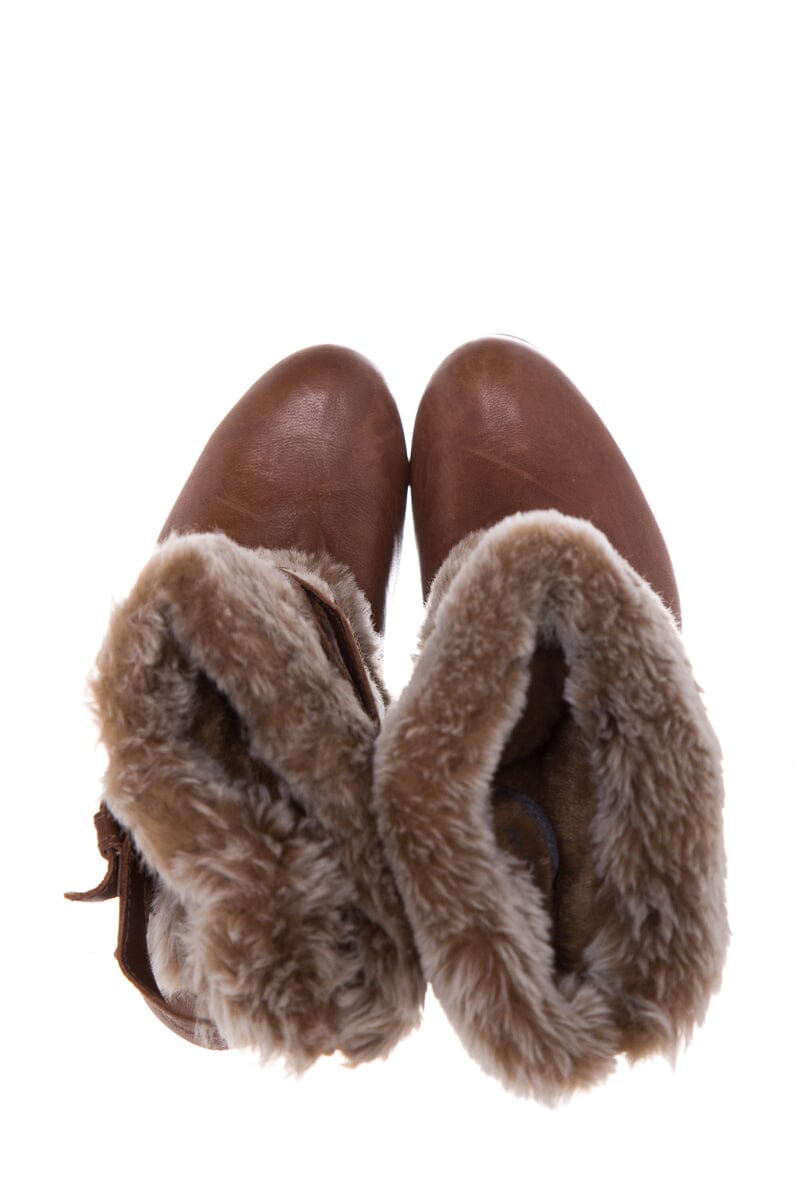 Stuart Weitzman Leather Camel & Faux Fur Boots SZ 6