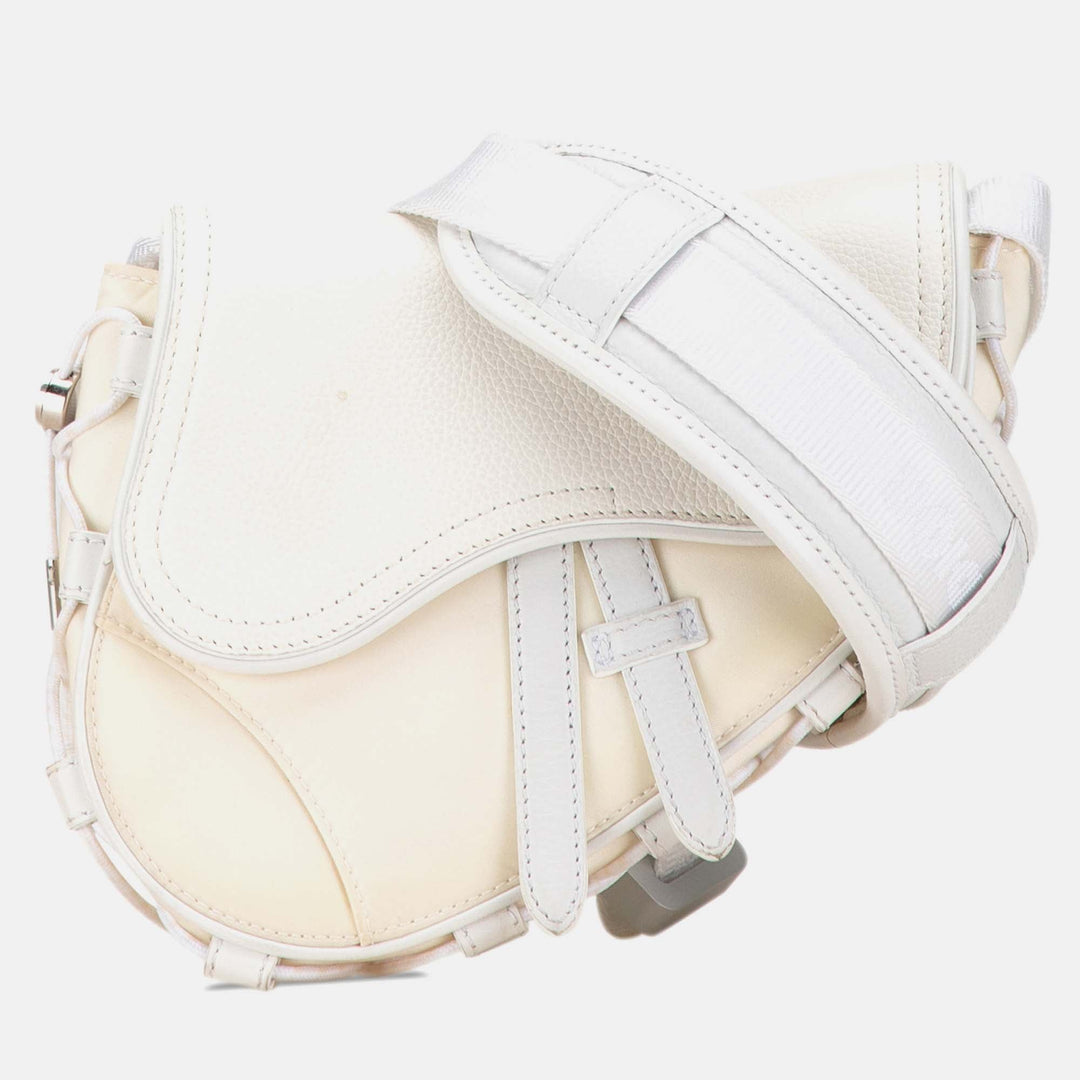 Top quality Dior White Fabric and Leather Sacai Technical Saddle Bag