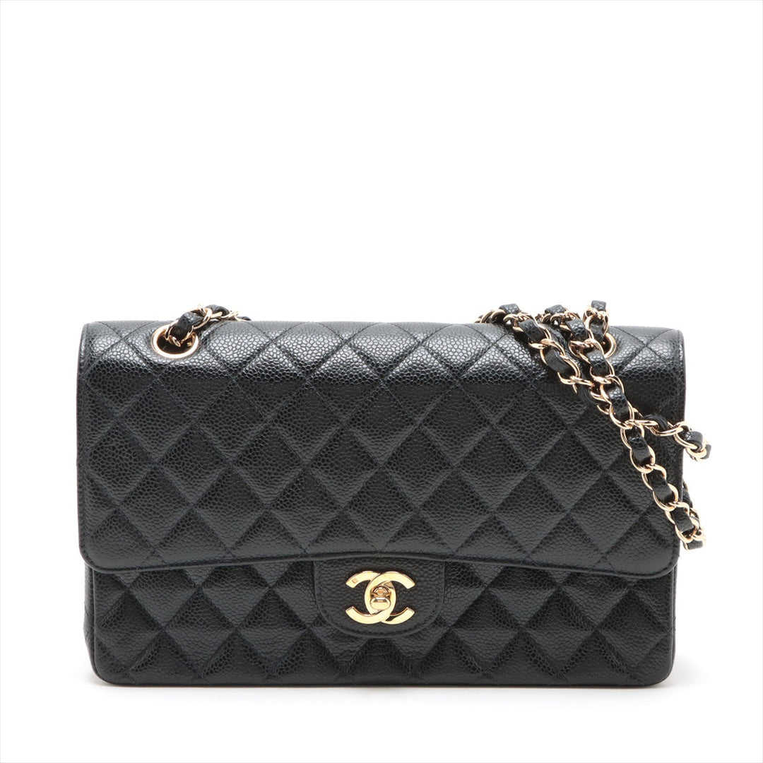 Top Quality Chanel Matrasse 25 Caviar S Double Flap Double Chain Bag Black Silver  8th A01112