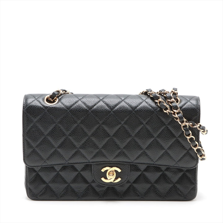 Top Quality Chanel Matrasse 25 Caviar S Double Flap Double Chain Bag Black Silver  8th A01112