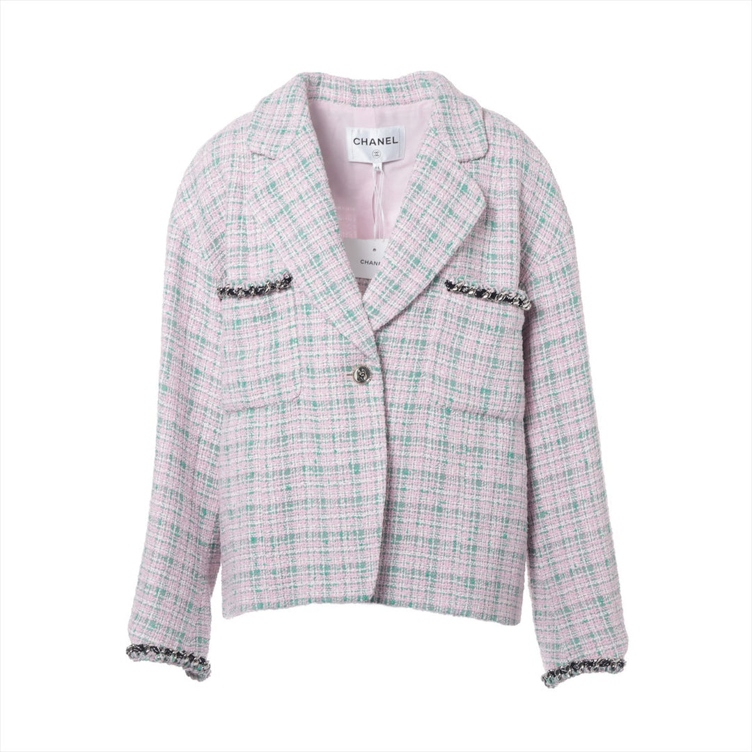 Top Quality Chanel Coconut Button 21S CottonPolyester Jacket 44  Pink√óGreen P70531 Twid Chaintree