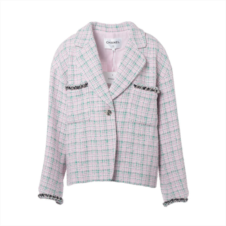 Top Quality Chanel Coconut Button 21S CottonPolyester Jacket 44  Pink√óGreen P70531 Twid Chaintree