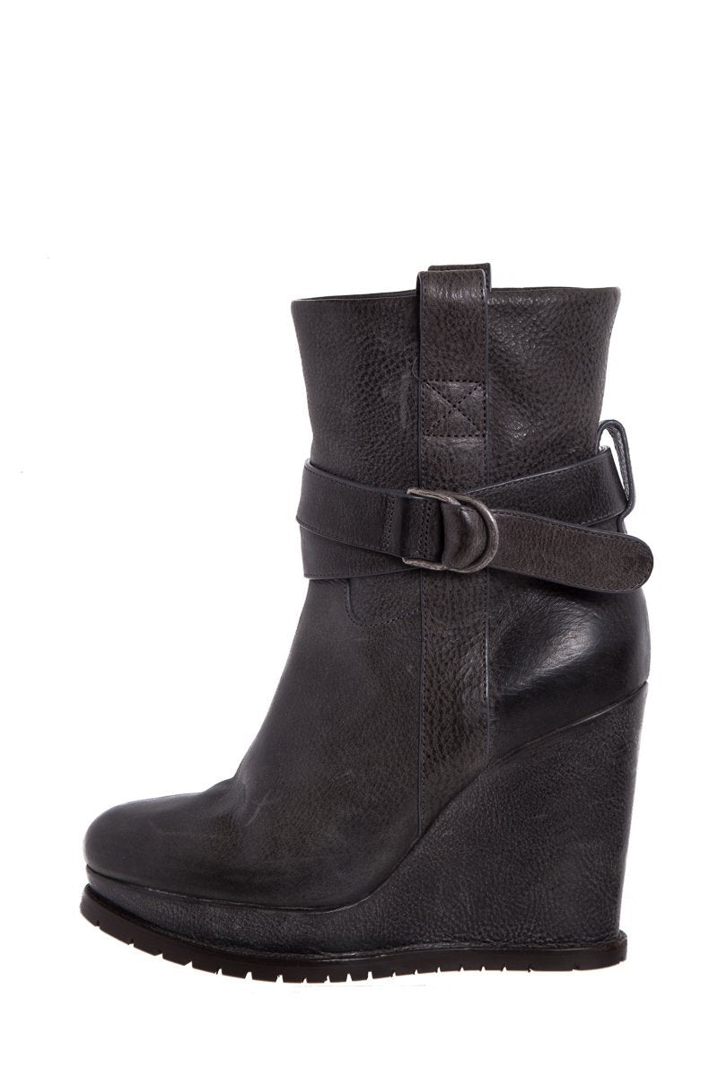 Brunello Cucinelli Grey Leather Platform Wedge Boots SZ 39