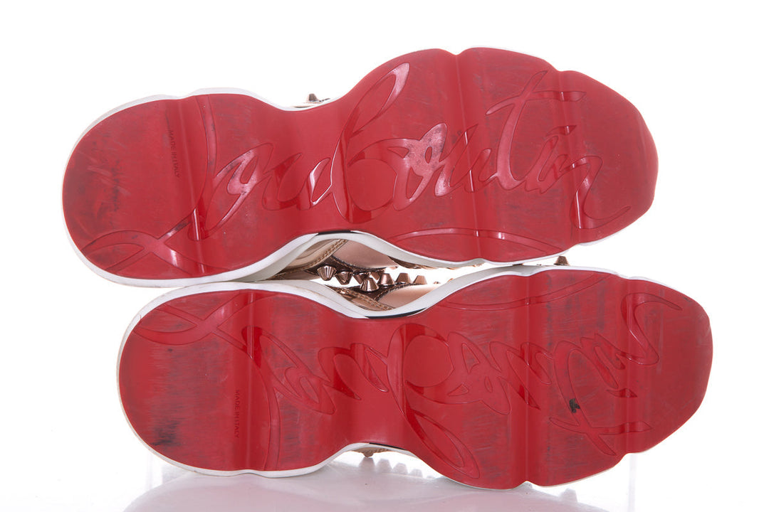 Christian Louboutin Rose Gold Glitter/ Studded Cortis Sneakers SZ 37.5