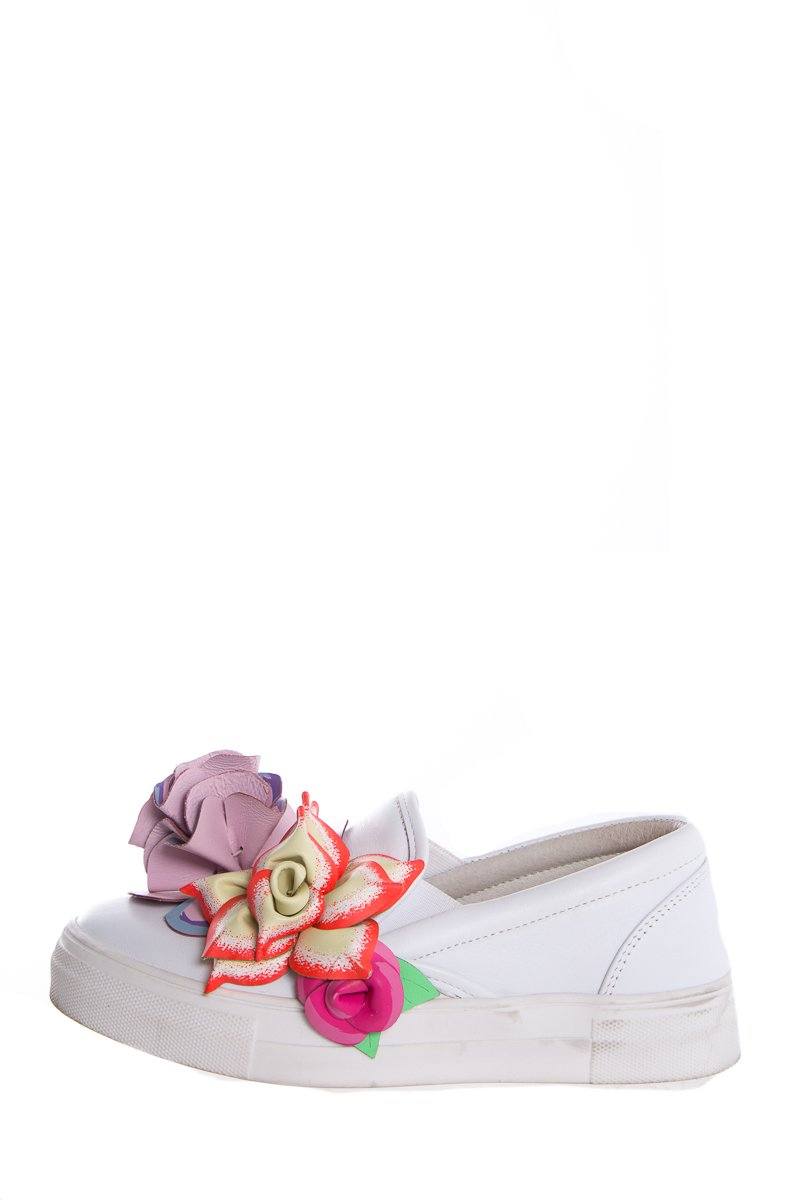 Sophia Webster White Leather Slip-On Floral Accent Sneakers SZ 35