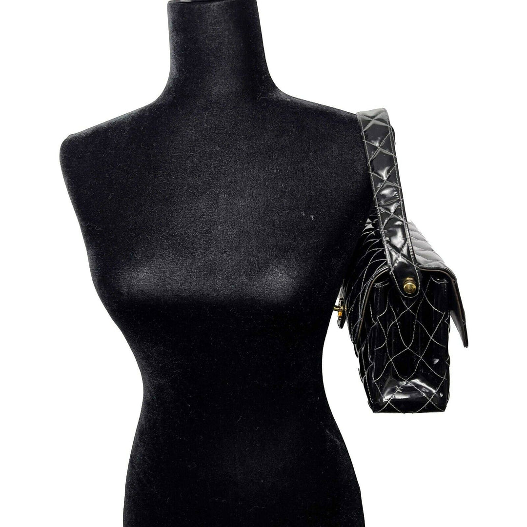 Chanel - VTG 1996 Medium Black Top Handle Kelly Medium New Bag - Patent Leather
