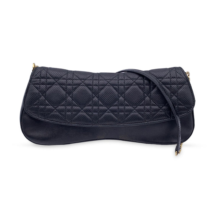 CHRISTIAN Top quality Dior Black Perforated Leather Cannage Chain Shoulder Bag