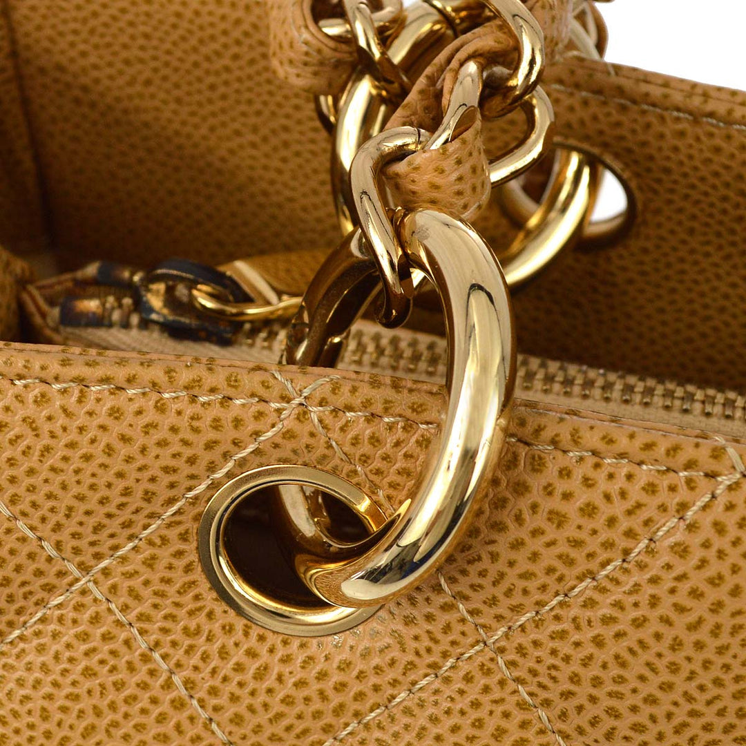 Top Quality Chanel 2003-2004 Beige Caviar Grand Shopping Tote GST Chain Handbag