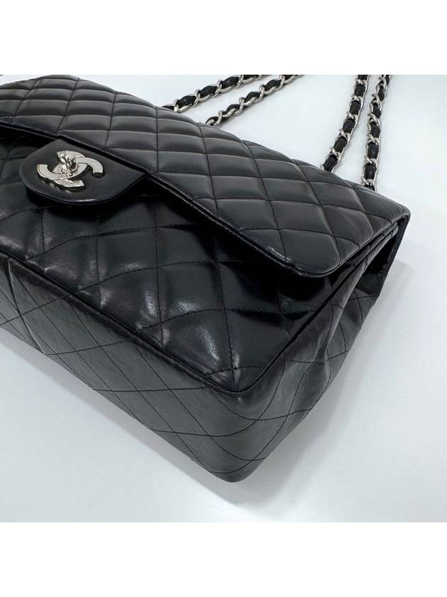 Lambskin classic large silver shoulder bag cross black Chanel