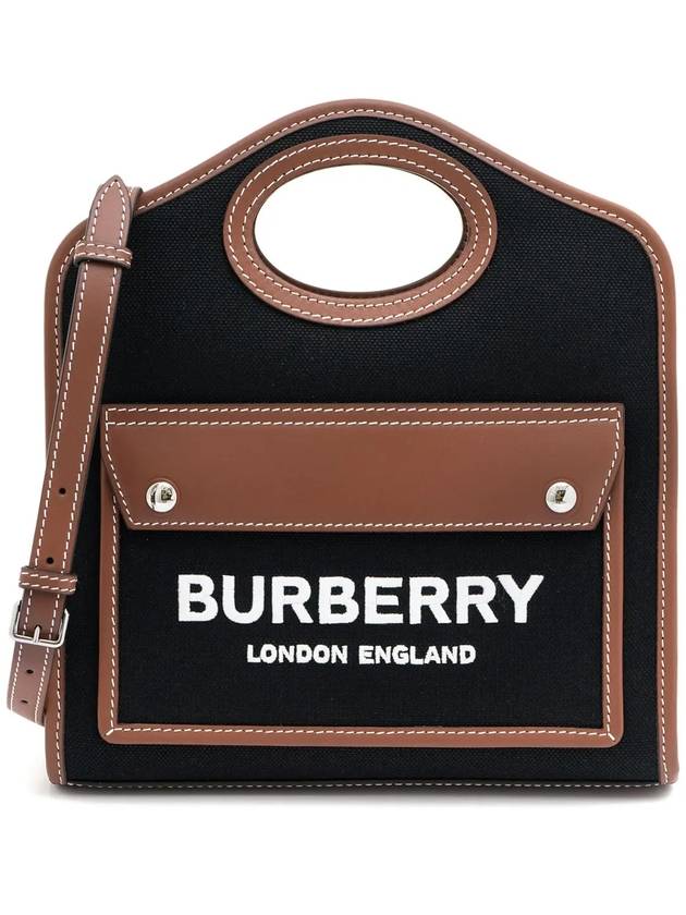 Burberry Technical Cotton Leather Mini Pocket Tote Bag Black