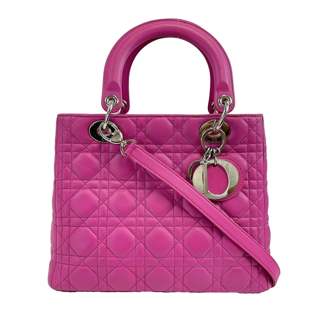 Dior Lady Dior Cannage Medium Rani Pink Top Handle Shoulder Strap