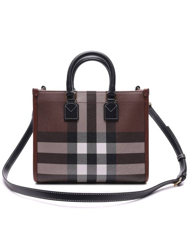 Burberry Checked Freya Leather Mini Tote Bag Brown