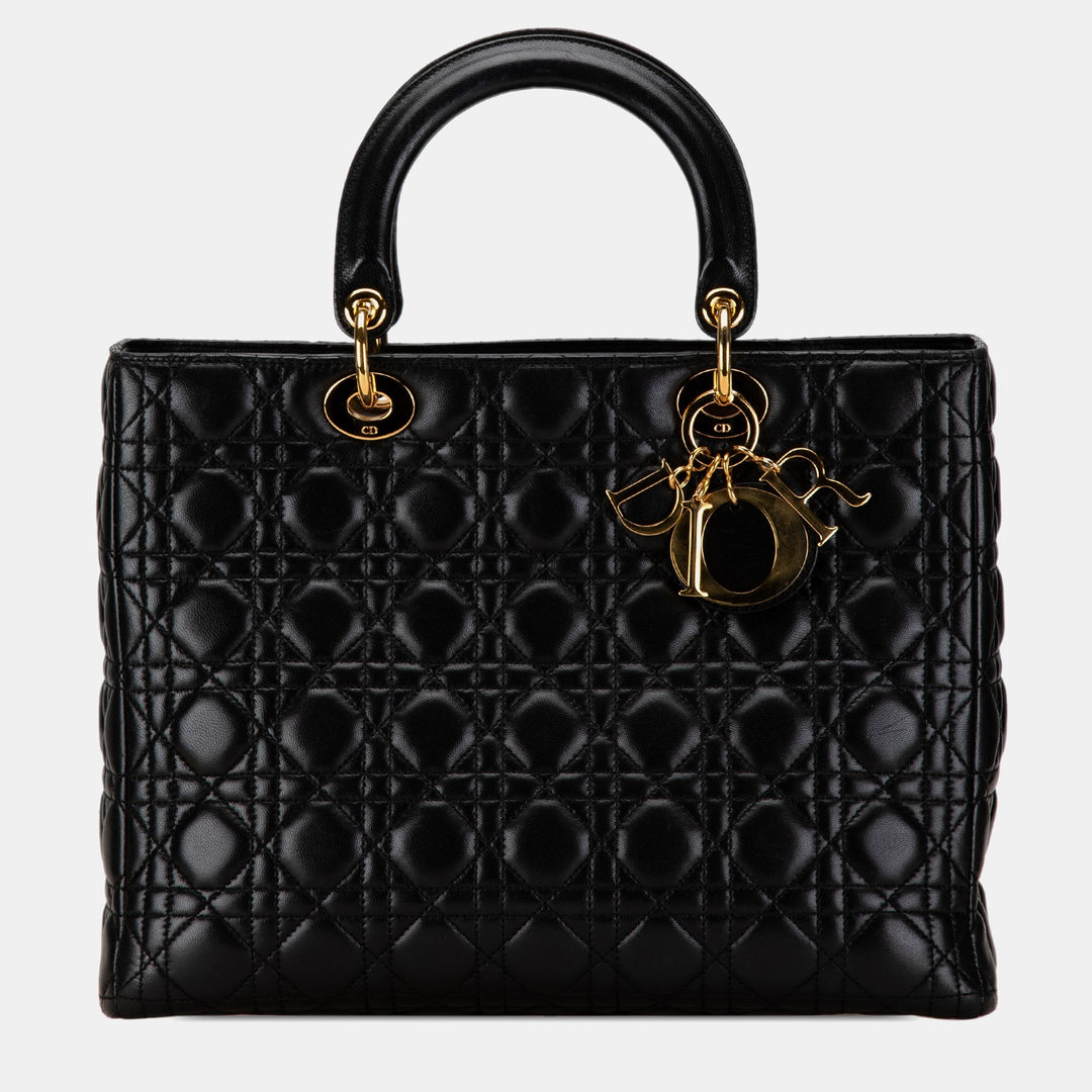 Top quality Dior Black Lambskin Leather Large Cannage Lady Tote Bag