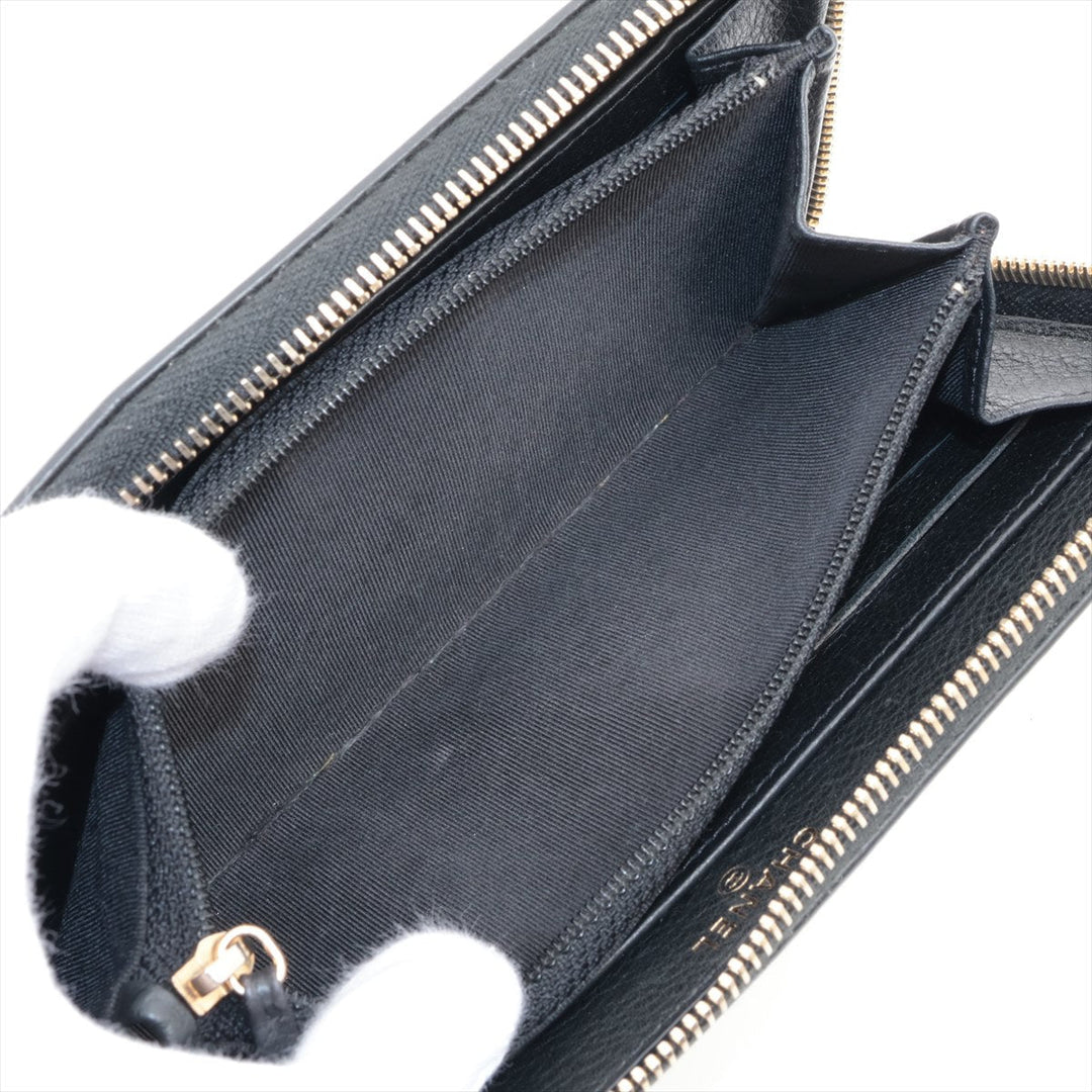 Top Quality Chanel Coco Charm Leather x Stalls Round  Wallet Black Gold