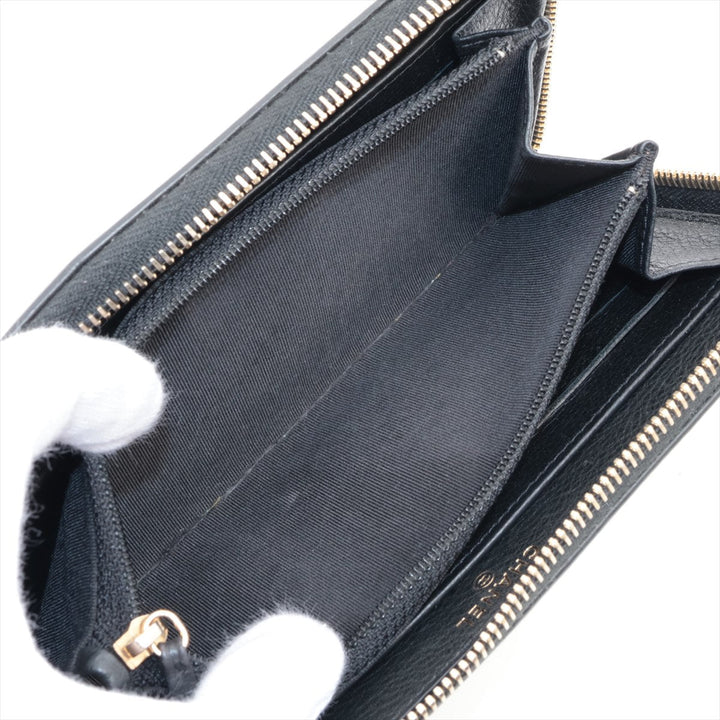 Top Quality Chanel Coco Charm Leather x Stalls Round  Wallet Black Gold
