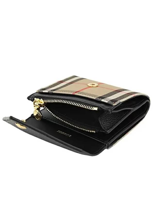 Burberry Vintage Check Grainy Leather Half Wallet Black