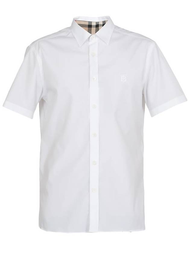 Burberry Chest Monogram Embroidered Cotton Short Sleeve Shirt White