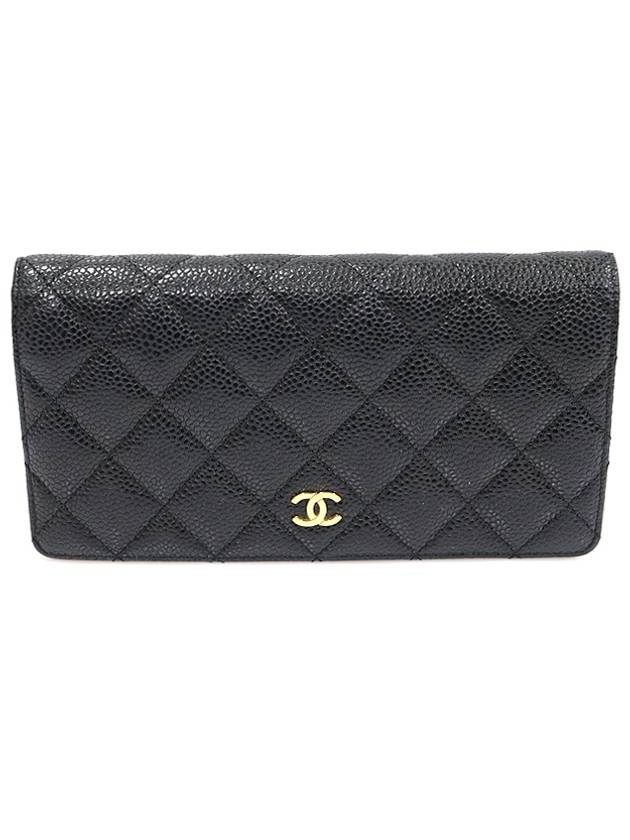 A31509 Black caviar gold classic long flap wallet 16th Chanel
